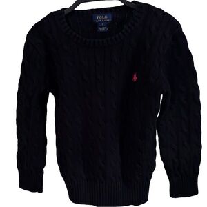 Polo Ralph Lauren BLACK CABLE Knit Crew-Neck Sweater Boy's 7 RED PONY